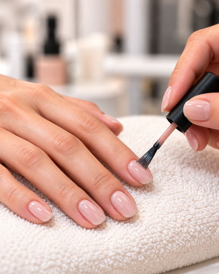 Manicure con lo smalto rosa chiaro